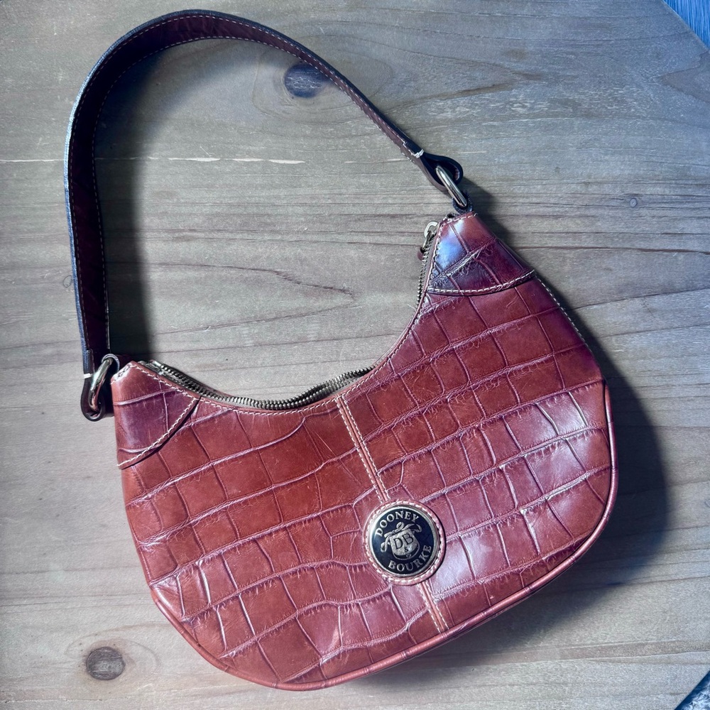 Dooney & Bourke Croc Embossed Hobo Bag - Brown Leather